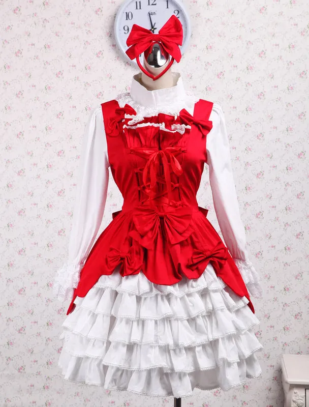 Cotton Red Ruffles Sweet Lolita Dress