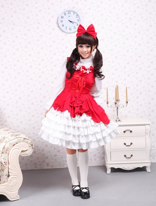 Cotton Red Ruffles Sweet Lolita Dress