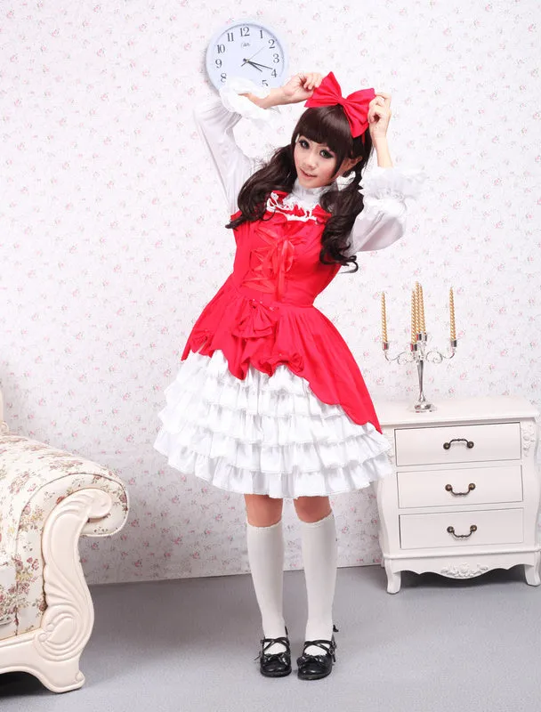 Cotton Red Ruffles Sweet Lolita Dress