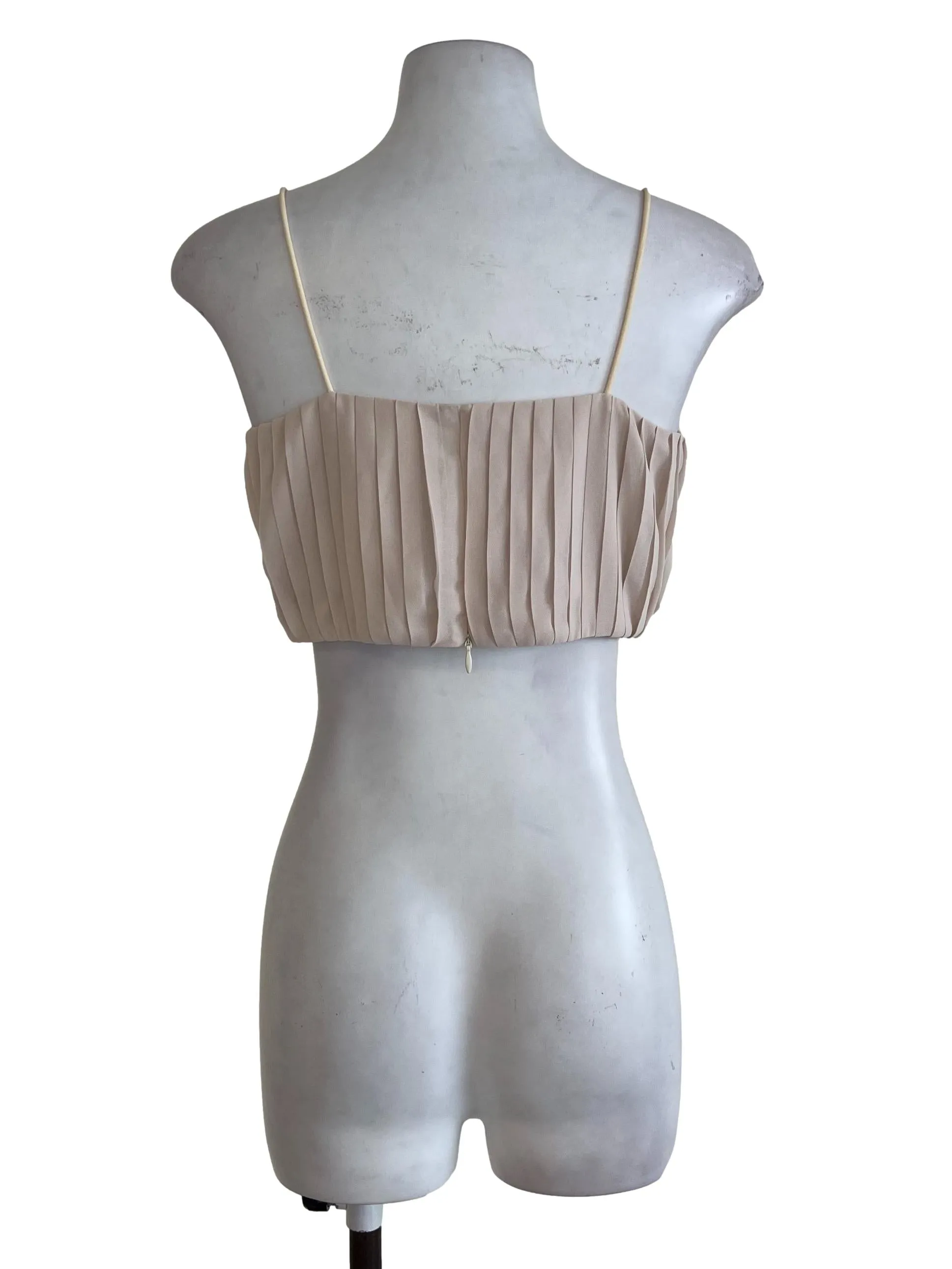 Cream Pleated Crop