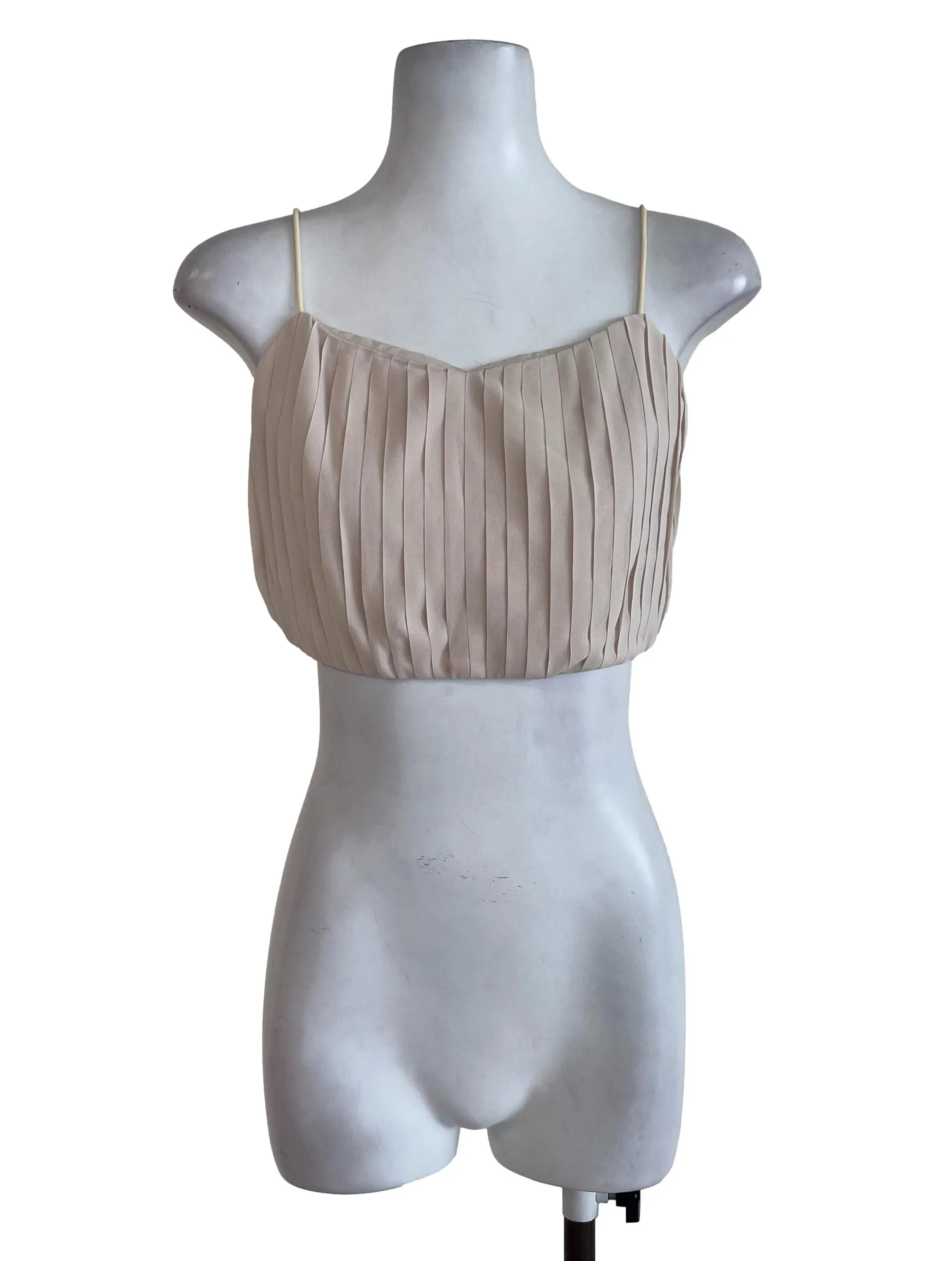 Cream Pleated Crop