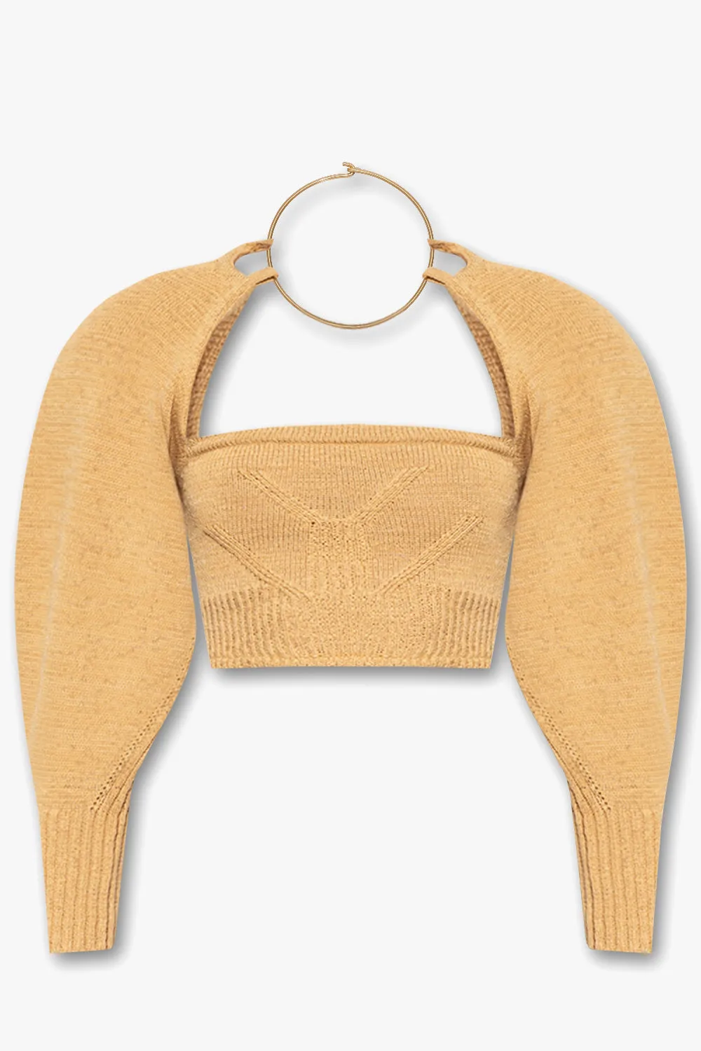 Cult Gaia Beige Knitted Cropped Sweater UK L