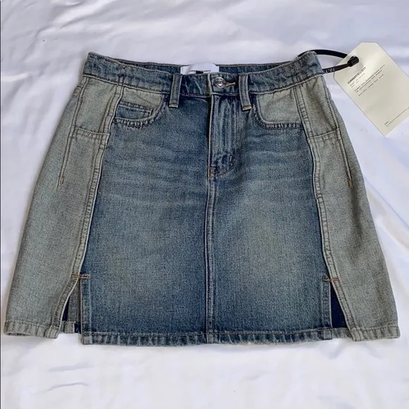 Current/Elliott The Reversed Mashed Denim Skirt