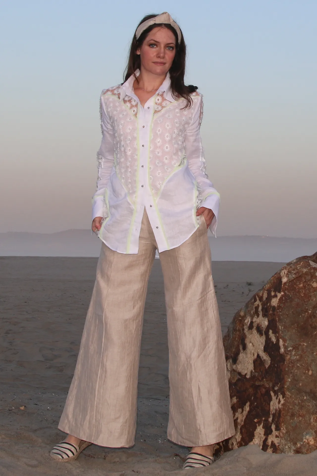 Daisy Lace Paneled Button Down