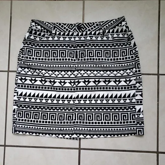 Daniel Black White Geometric Pencil Skirt Size Extra Large