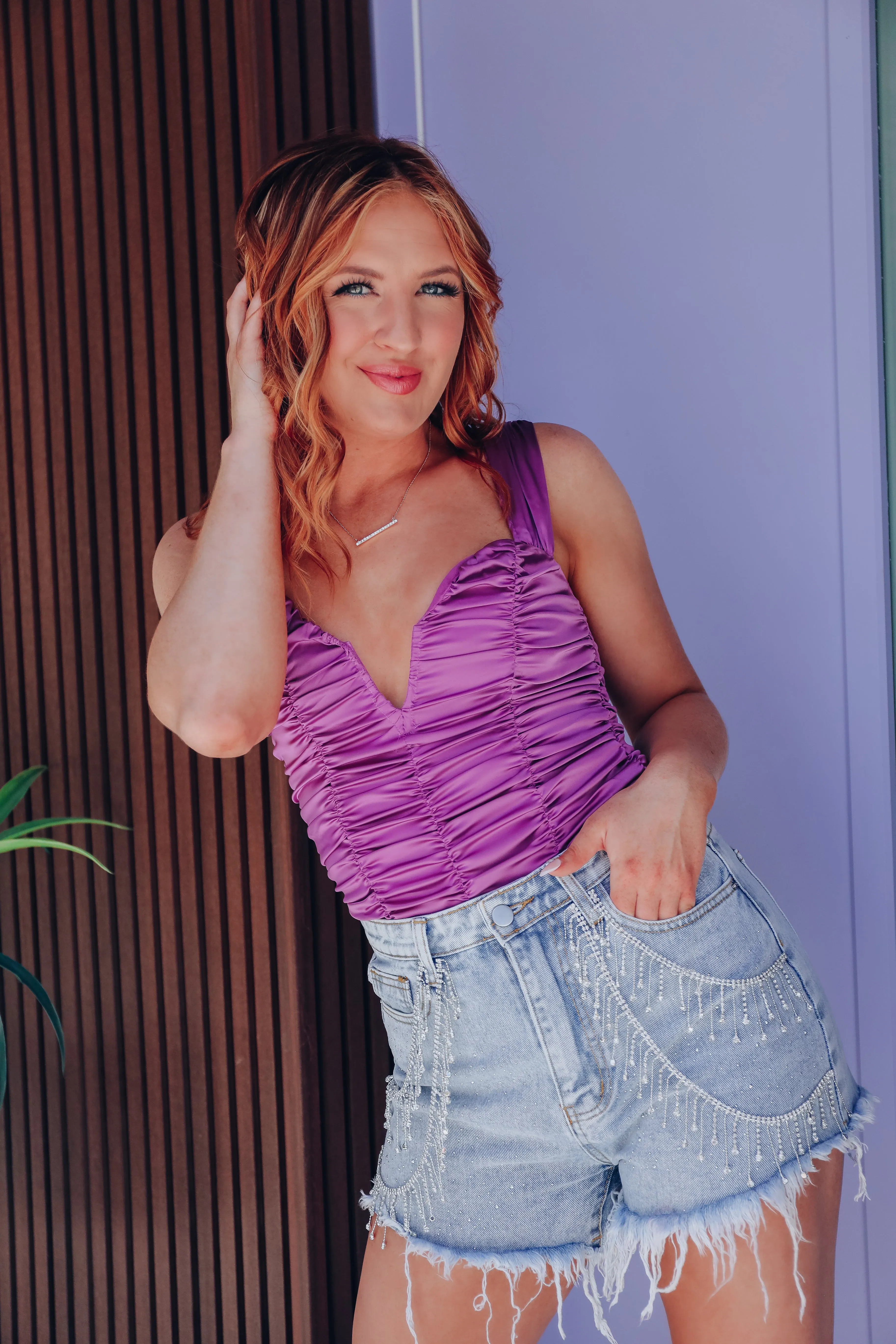 Daring Ruched Bodysuit - Lavender
