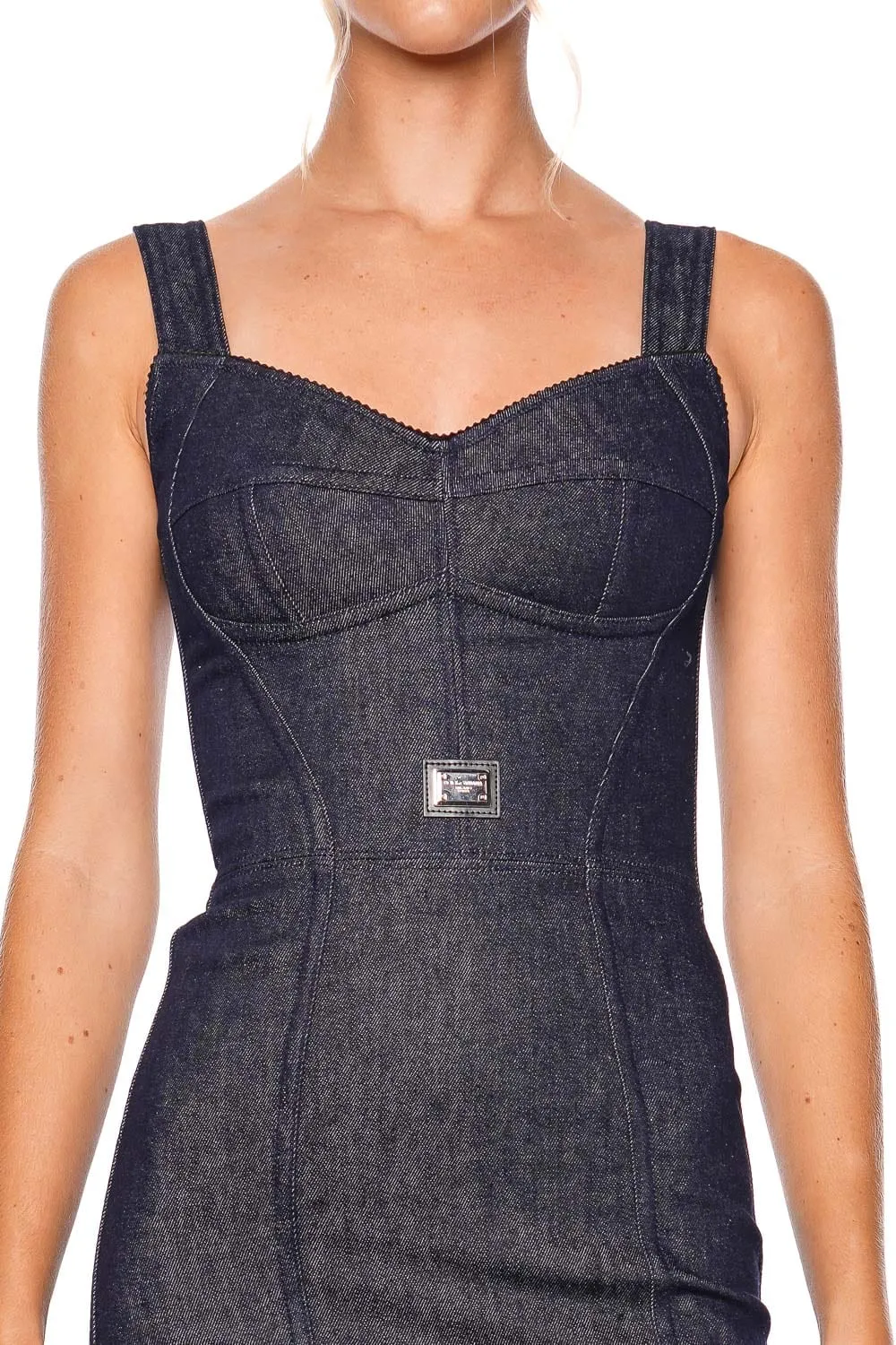 Denim Bustier Logo Mini Dress