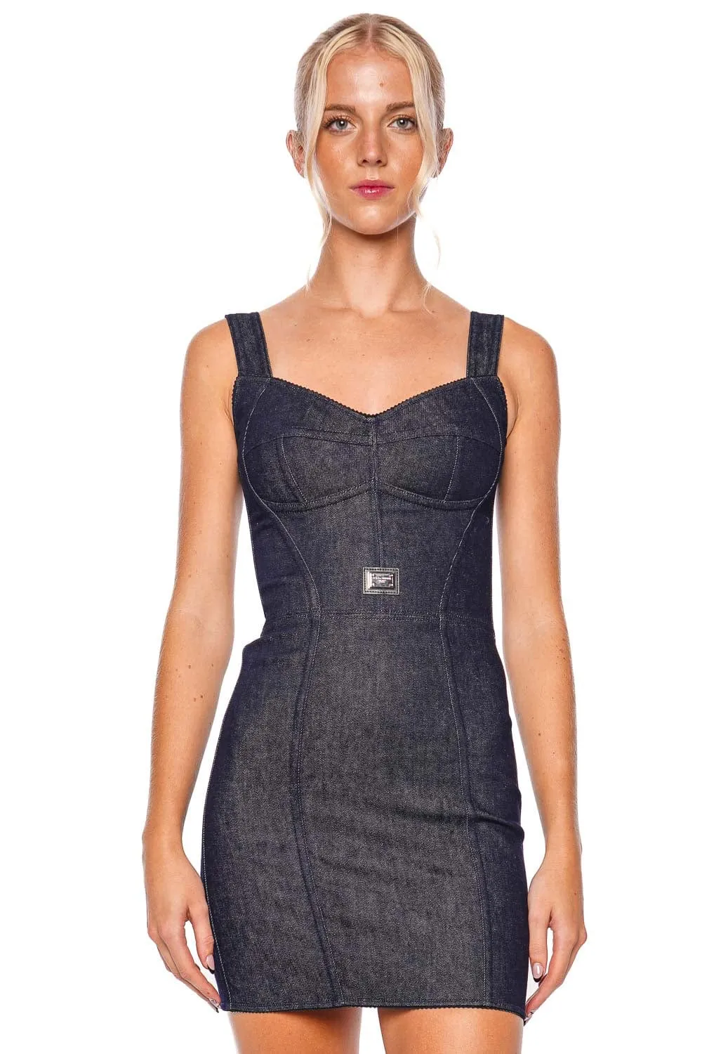 Denim Bustier Logo Mini Dress