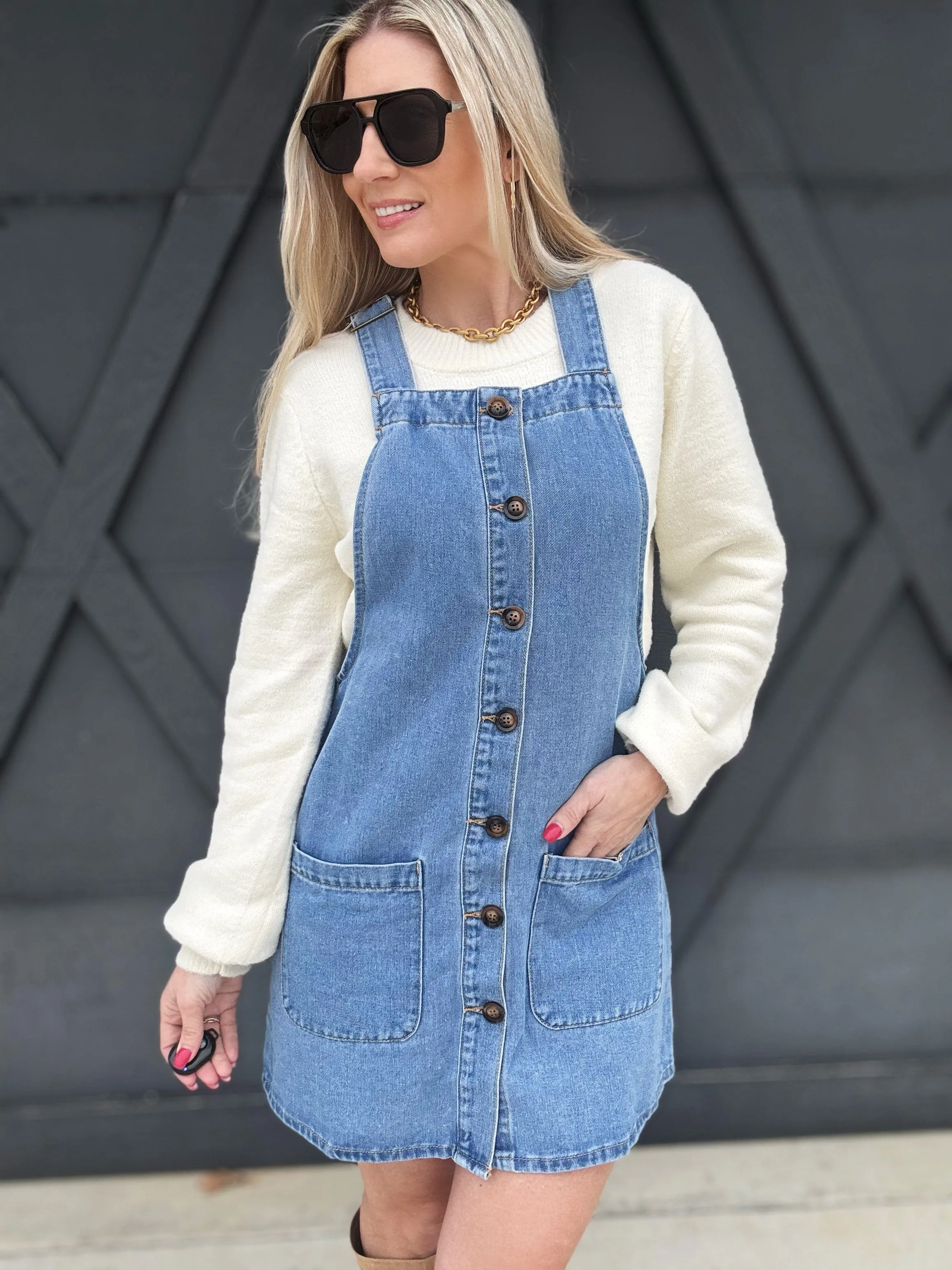 Denim Button Front Mini Dress