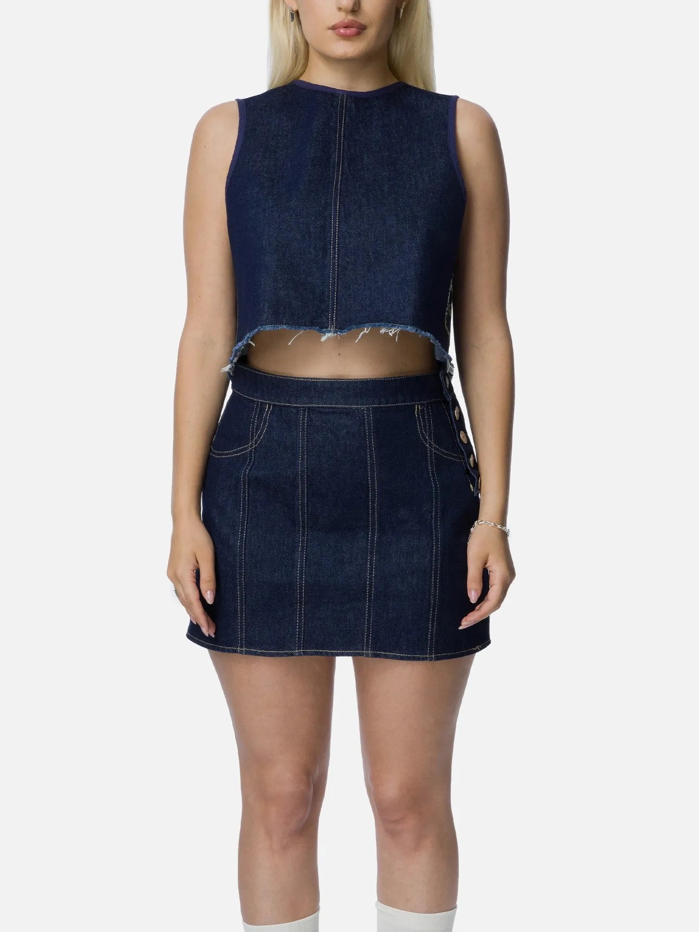 Denim Mini Etek - Mavi