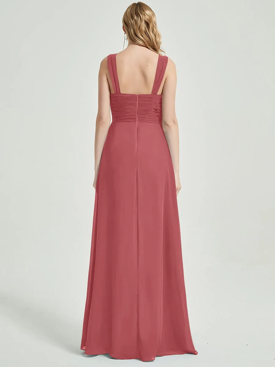 Desert Rose Sweetheart Straps A-Line Maxi Chiffon Bridesmaid Dress