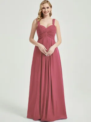 Desert Rose Sweetheart Straps A-Line Maxi Chiffon Bridesmaid Dress