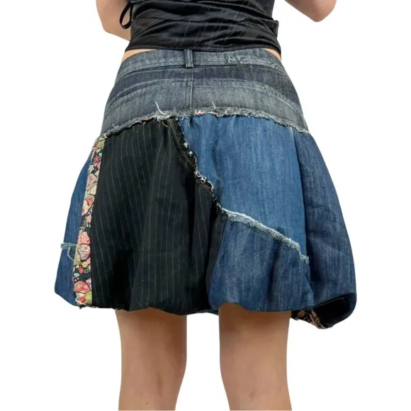 DESIGUAL DENIM PATCHWORK BALLOON SKIRT  size 36 / medium NWT €74