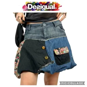 DESIGUAL DENIM PATCHWORK BALLOON SKIRT  size 36 / medium NWT €74