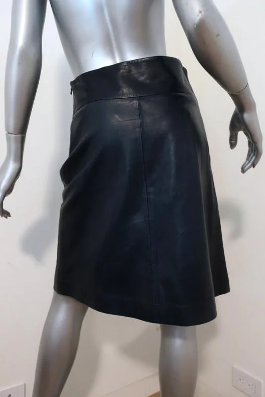 Diane von Furstenberg Betsey Leather Skirt Navy Size 6 Pleated A-Line
