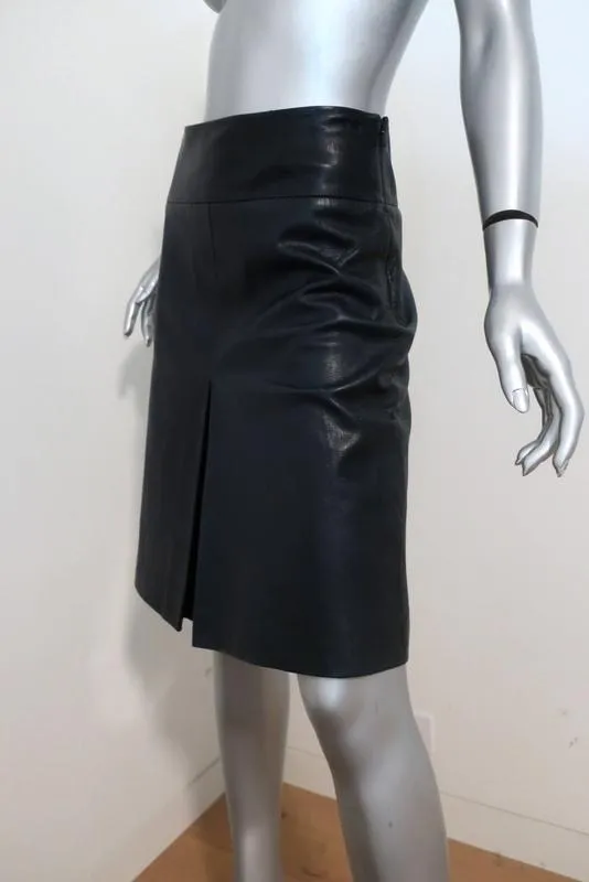 Diane von Furstenberg Betsey Leather Skirt Navy Size 6 Pleated A-Line