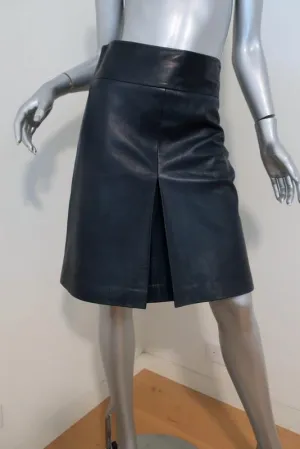 Diane von Furstenberg Betsey Leather Skirt Navy Size 6 Pleated A-Line