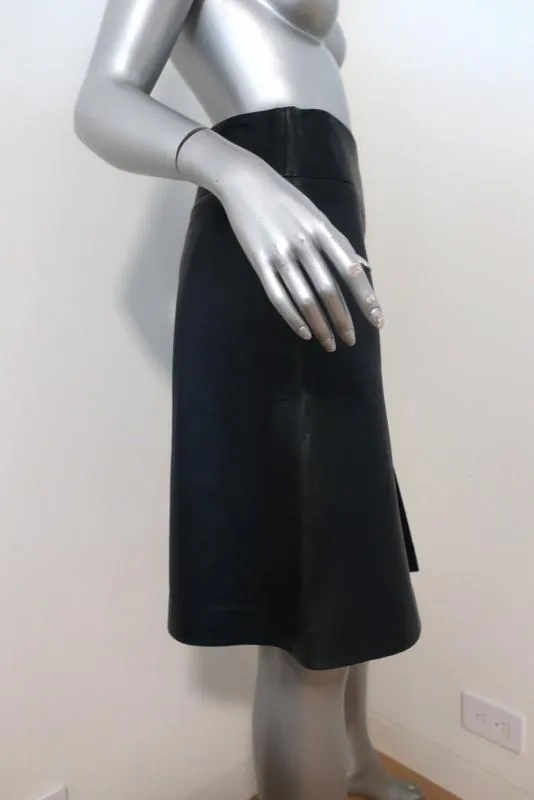 Diane von Furstenberg Betsey Leather Skirt Navy Size 6 Pleated A-Line
