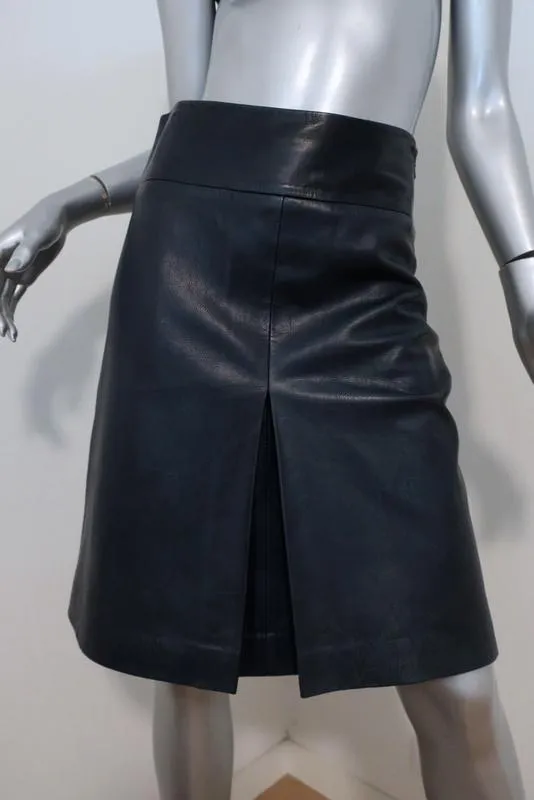 Diane von Furstenberg Betsey Leather Skirt Navy Size 6 Pleated A-Line