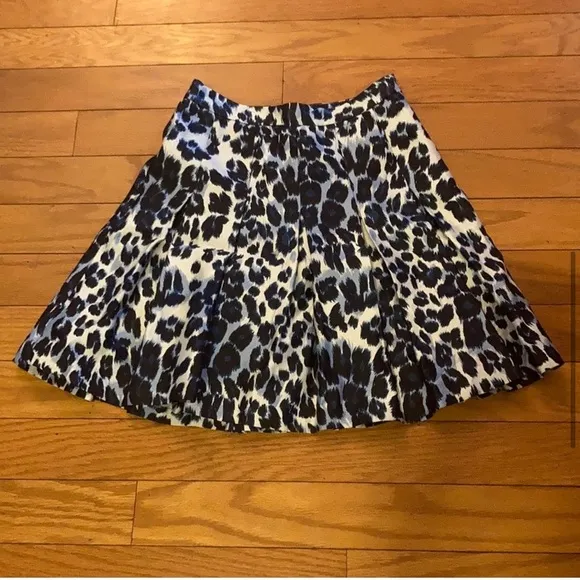 Diane von Furstenberg Skirt 0 Blue Gemma Cheetah Print Pleated