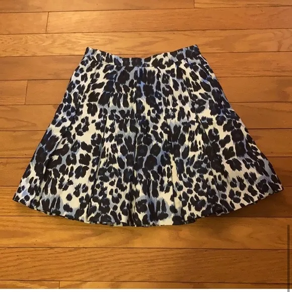 Diane von Furstenberg Skirt 0 Blue Gemma Cheetah Print Pleated