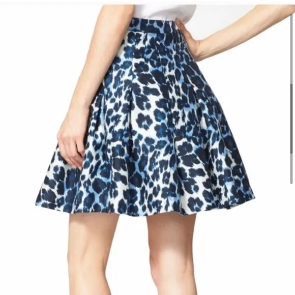 Diane von Furstenberg Skirt 0 Blue Gemma Cheetah Print Pleated