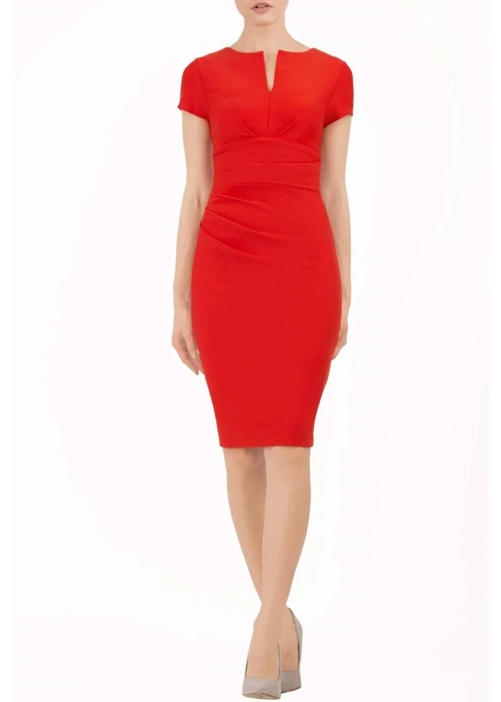Diva Catwalk Donna Short Sleeves 50's Pencil Dress Electric Red