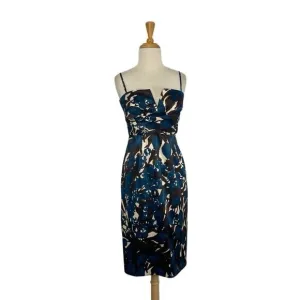 Donna Ricco 6 S Blue Brown Floral Gown Midi Dress Prom Evening Cocktail Wiggle