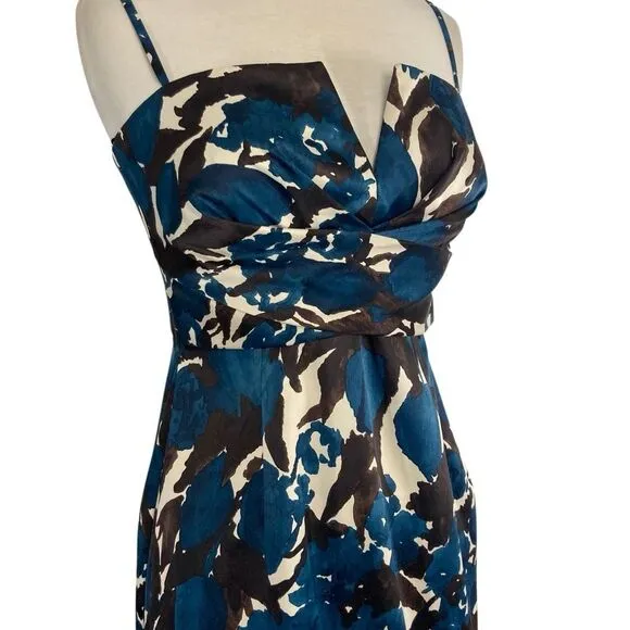 Donna Ricco 6 S Blue Brown Floral Gown Midi Dress Prom Evening Cocktail Wiggle