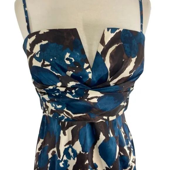 Donna Ricco 6 S Blue Brown Floral Gown Midi Dress Prom Evening Cocktail Wiggle