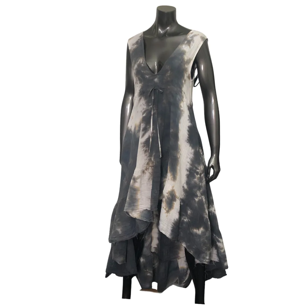 Drawstring Drama Maxi Dress - Charcoal Cloud Dye
