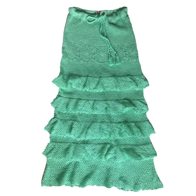Drop Waist Maxi Skirt in Turquoise with Drawstring