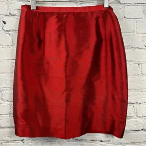 Due per Due by Bloomingdale’s Pencil Skirt 100% Dupioni Silk Holiday Red Lined 8