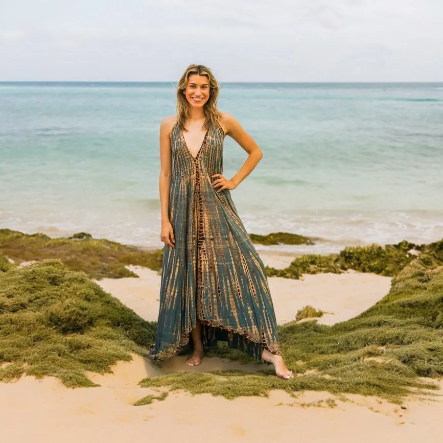 Earthy Forest Green Tie Dye Maxi Dress