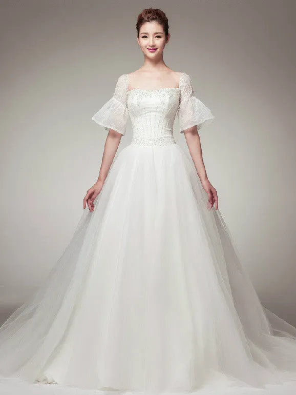 Edwardian Vintage Princess Style Wedding Dress with Sleeves