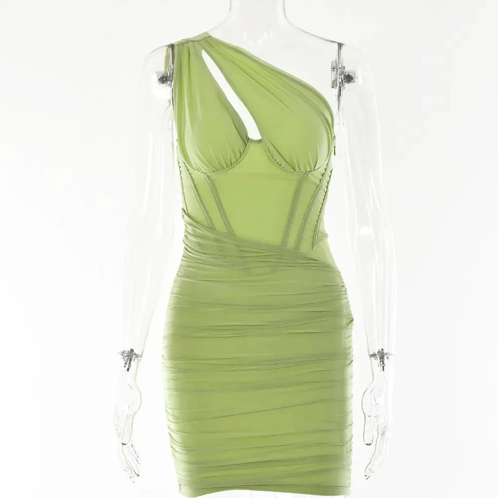 Elegant White Pleated Mini Summer Dress - Club Party Vestidos
