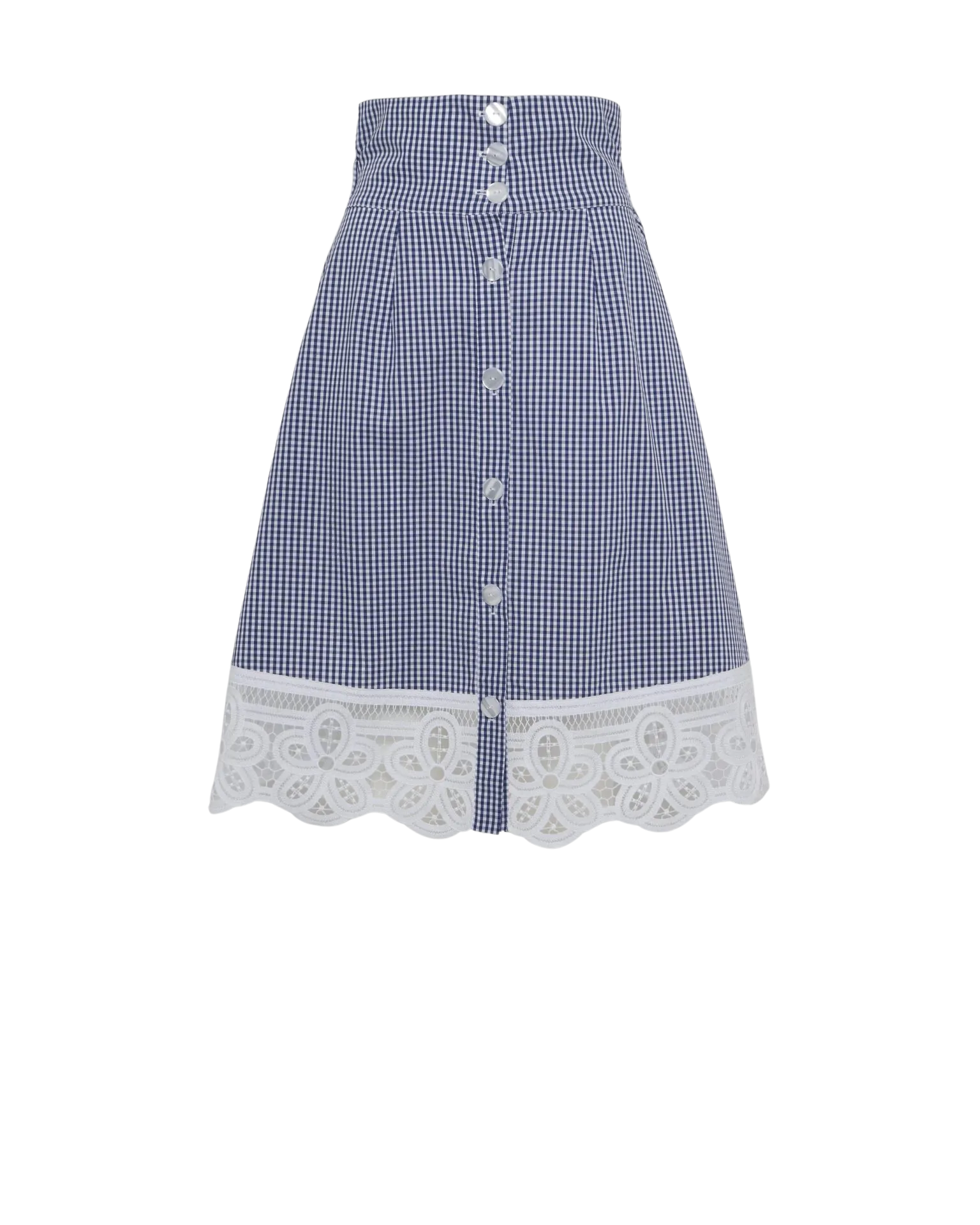 Eliana Midi Skirt with Lace in Navy Gingham