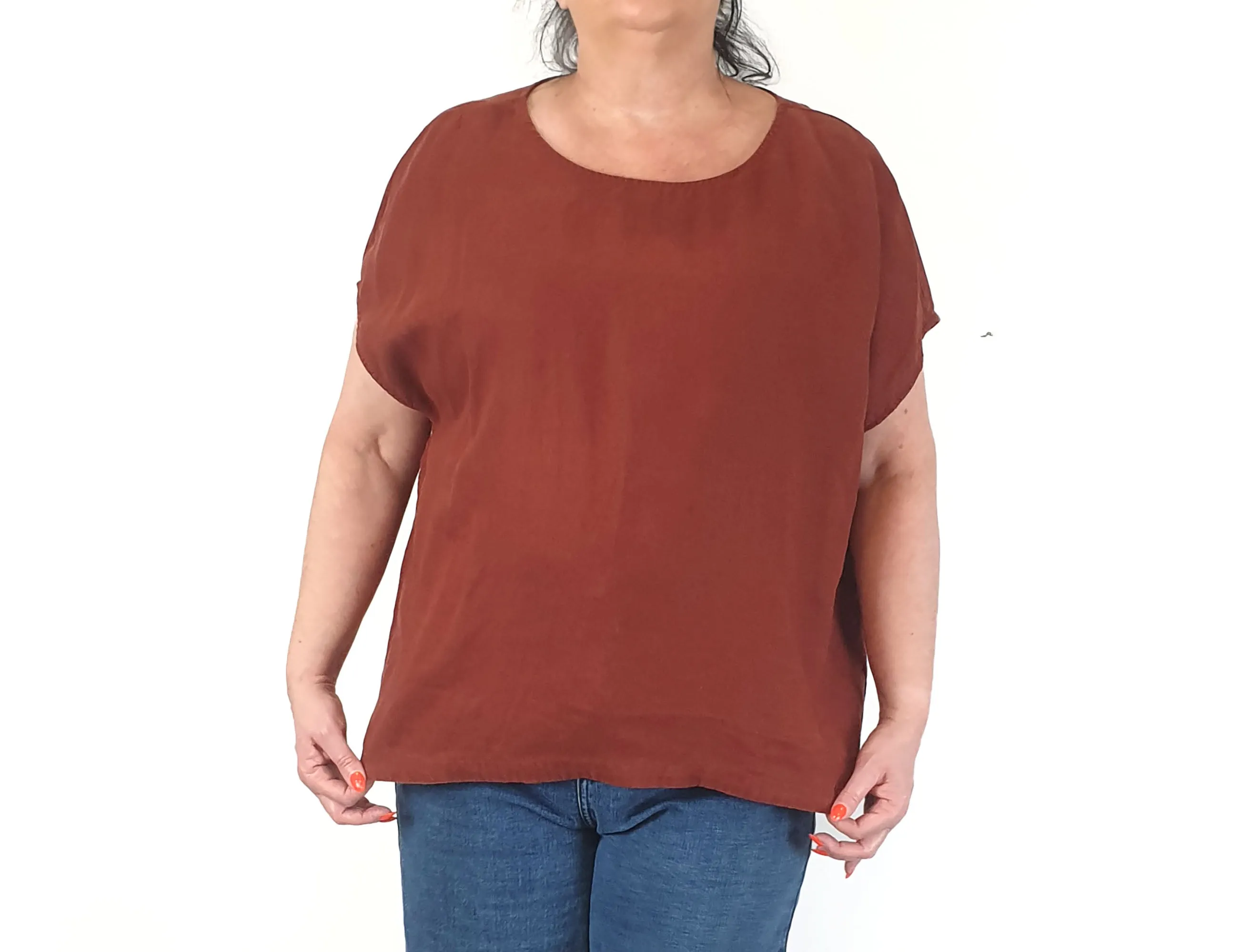 Elk red French linen top size 18