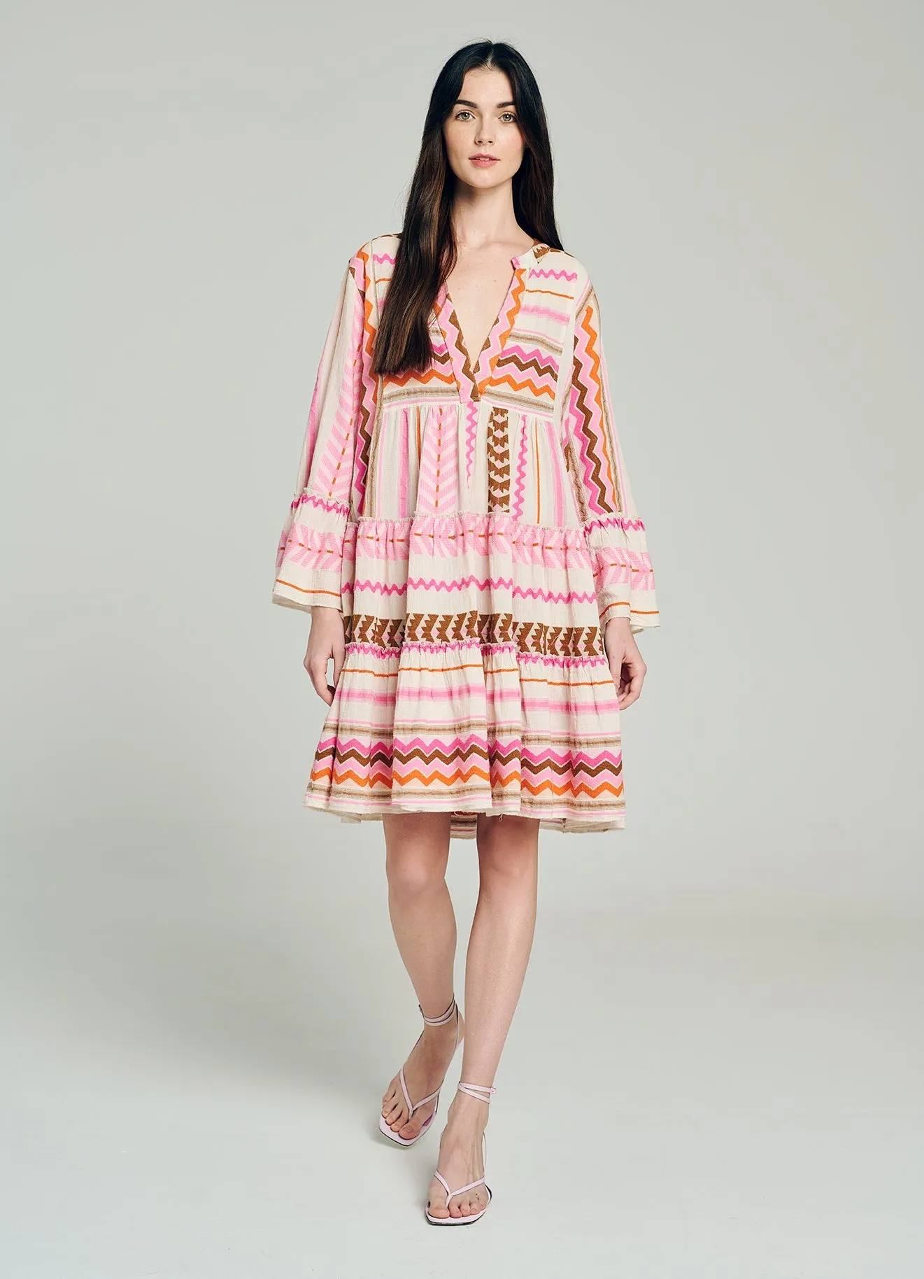 Ella Long Sleeves Short Dress - 627 Pink (Type Pink)