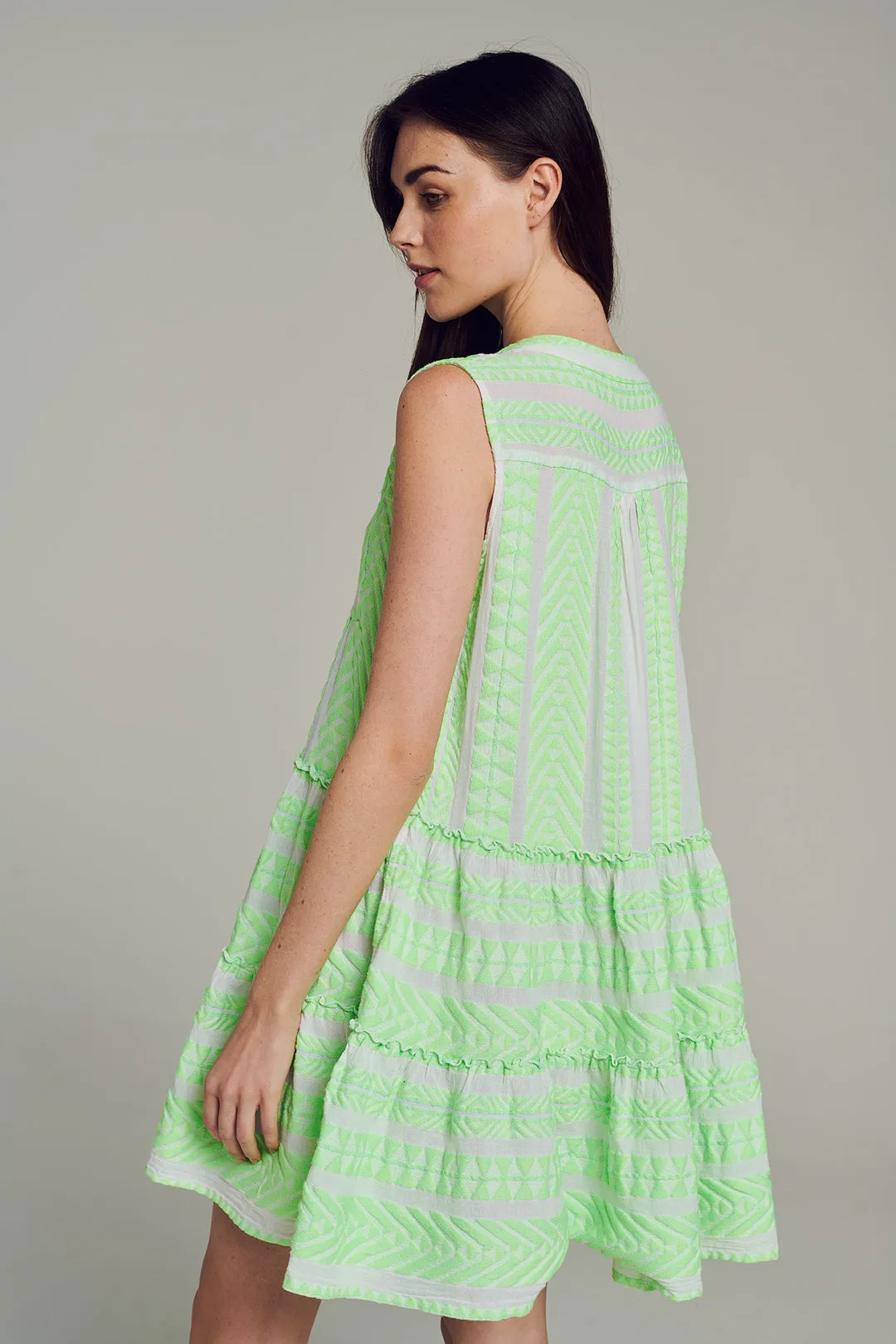 Ella Sleeveless Short Dress - Green/White