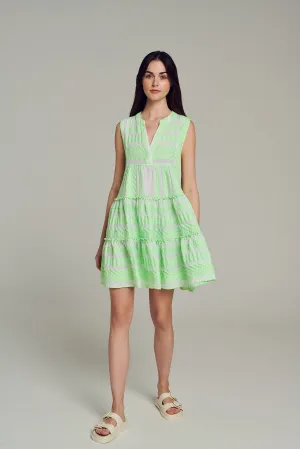 Ella Sleeveless Short Dress - Green/White