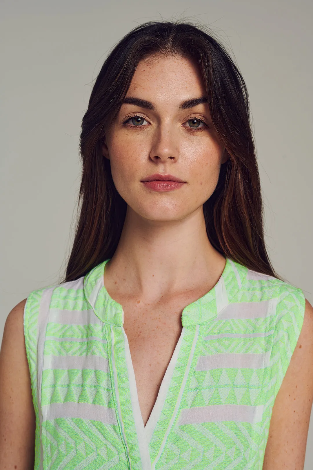 Ella Sleeveless Short Dress - Green/White