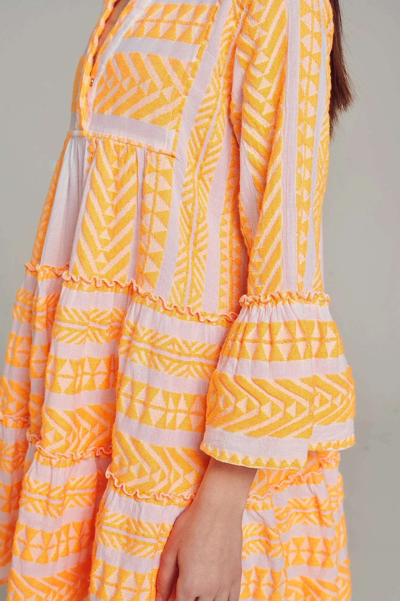 Ella Sleeveless Short Dress - Orange/White