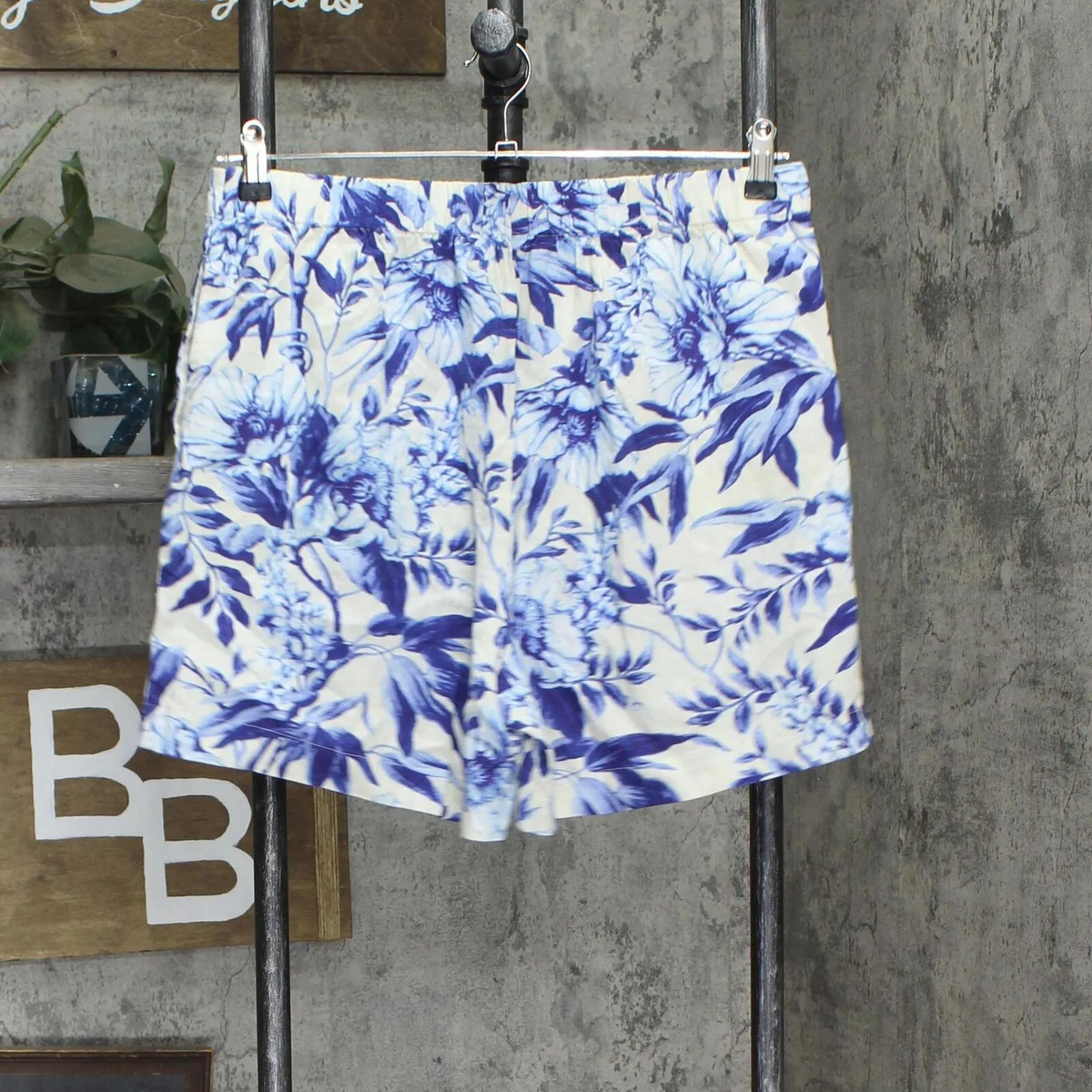 Ellen Tracy Womens Woven Linen Skort 1746253 Blue Multi M