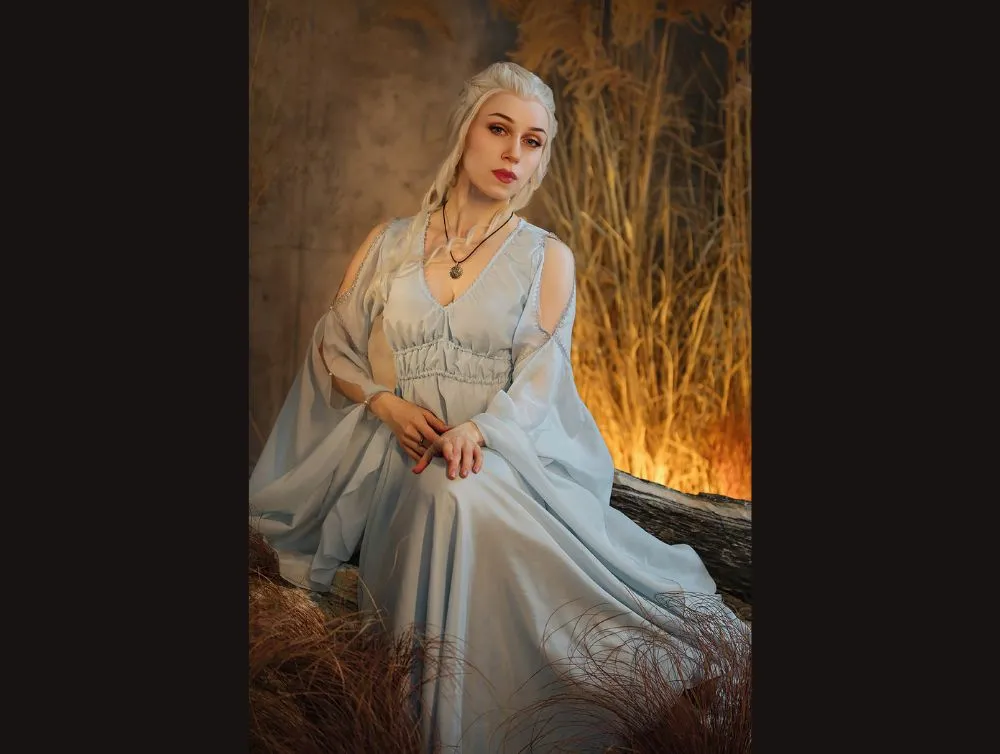 Elvish fantasy dress with midbust green corset