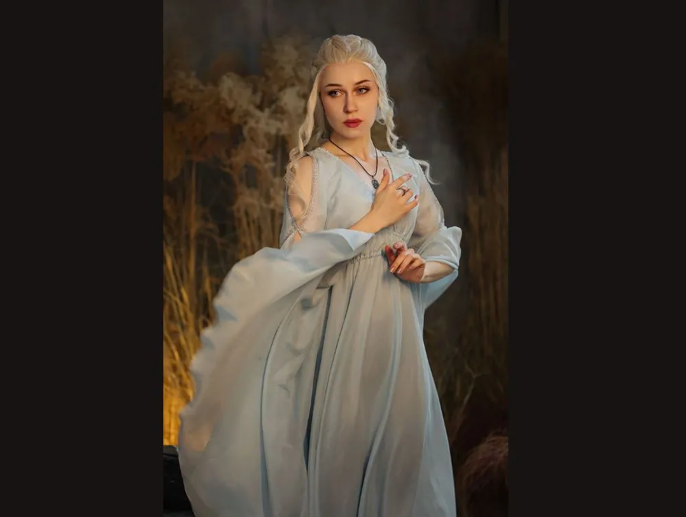 Elvish fantasy dress with midbust green corset