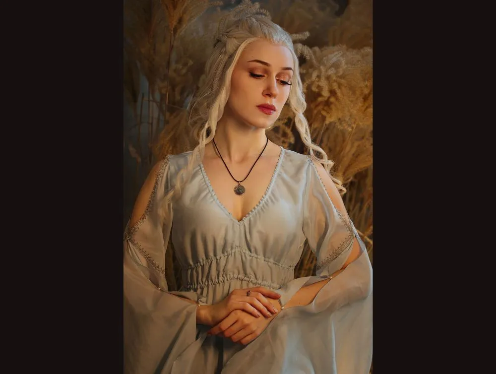 Elvish fantasy dress with midbust green corset