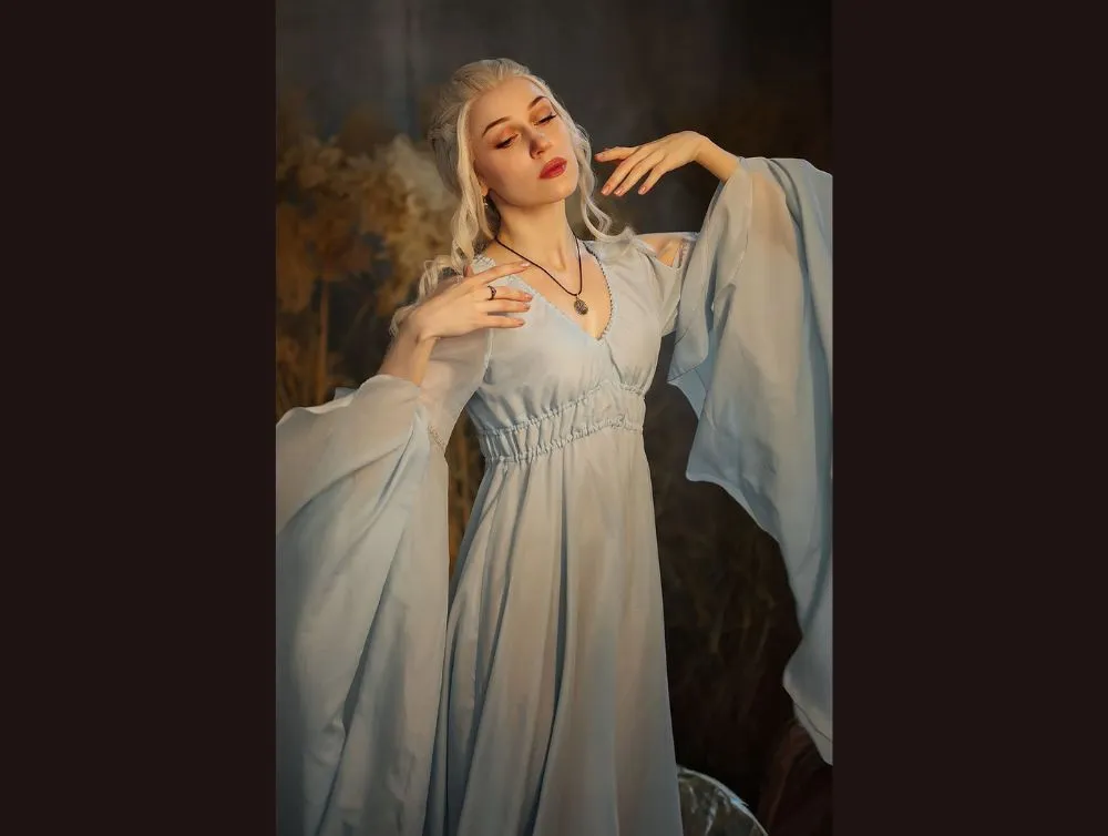 Elvish fantasy dress with midbust green corset