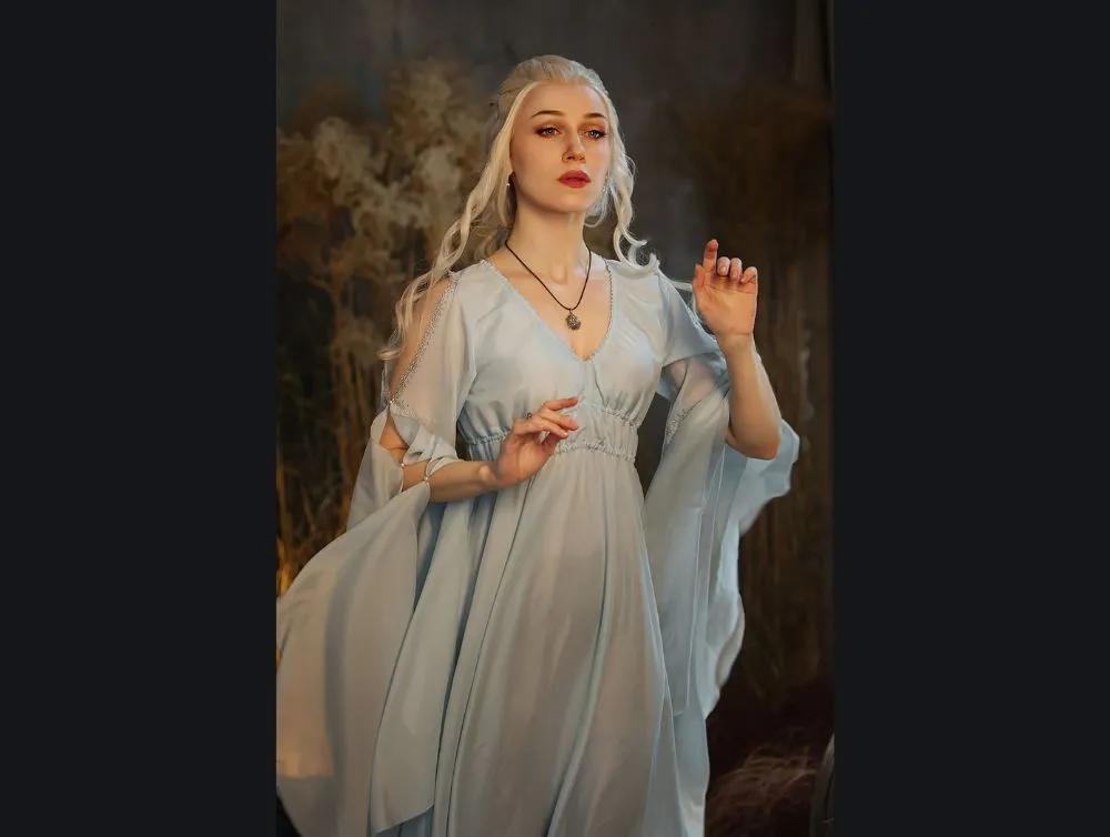 Elvish fantasy dress with midbust green corset