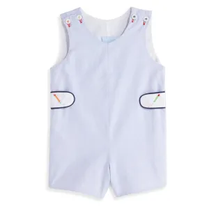 Embroidered Pencil Romper -- Blue Chambray